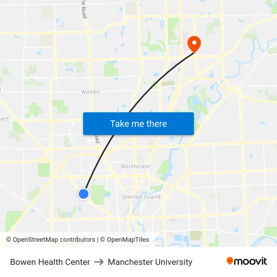 Bowen Health Center to Manchester University map