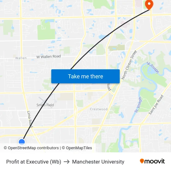 Profit at Executive (Wb) to Manchester University map