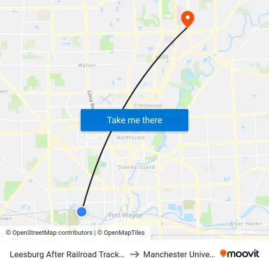 Leesburg After Railroad Tracks (Sb) to Manchester University map