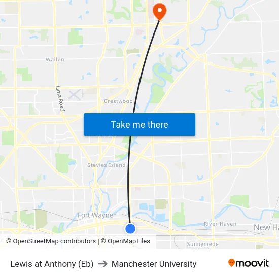 Lewis at Anthony (Eb) to Manchester University map