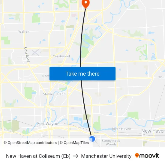New Haven at Coliseum (Eb) to Manchester University map