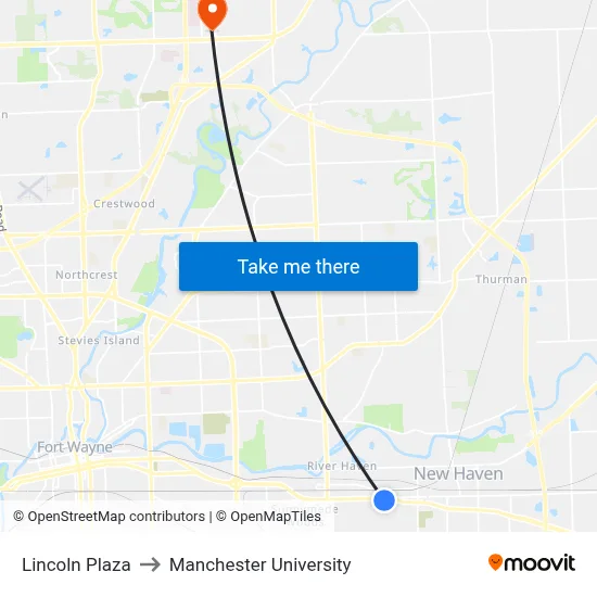 Lincoln Plaza to Manchester University map