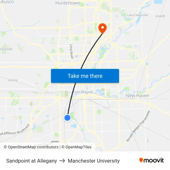 Sandpoint at Allegany to Manchester University map