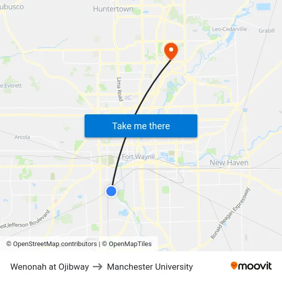 Wenonah at Ojibway to Manchester University map