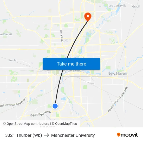 3321 Thurber (Wb) to Manchester University map