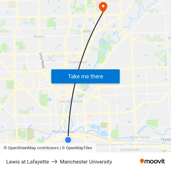 Lewis at Lafayette to Manchester University map