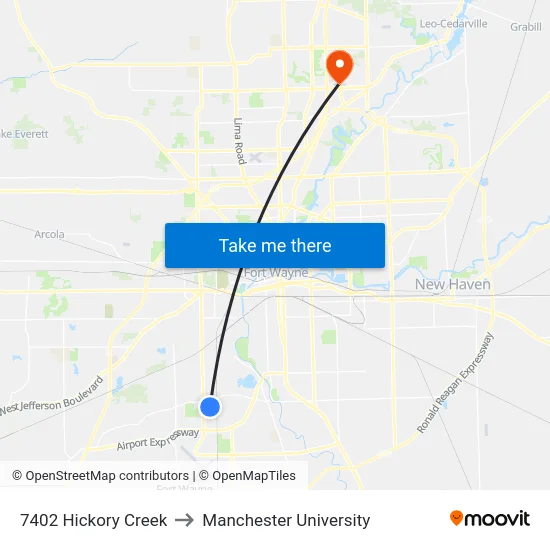 7402 Hickory Creek to Manchester University map
