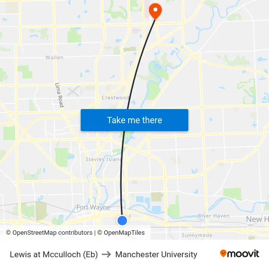 Lewis at Mcculloch (Eb) to Manchester University map