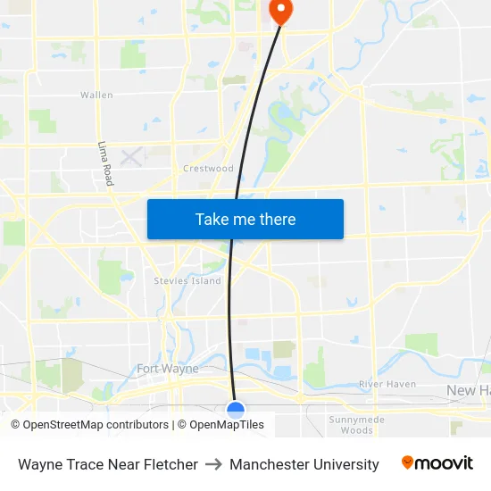 Wayne Trace Near Fletcher to Manchester University map