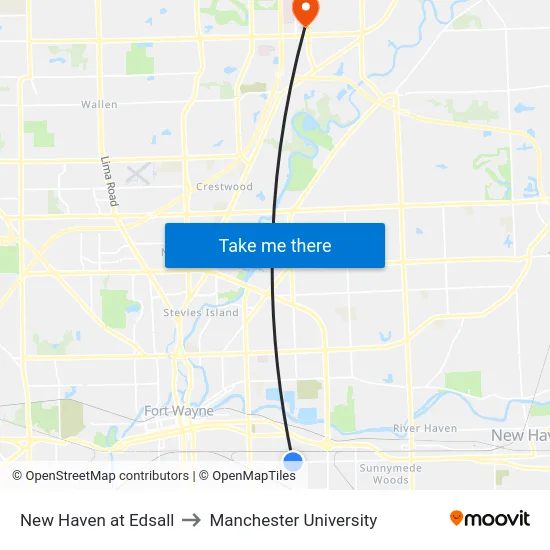 New Haven at Edsall to Manchester University map