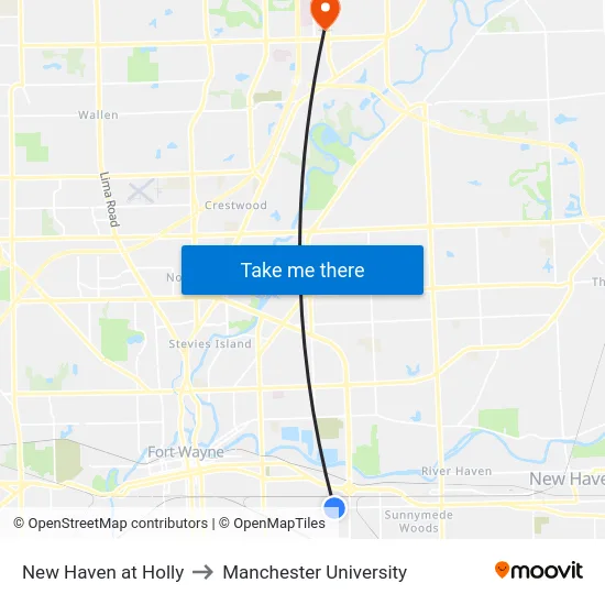 New Haven at Holly to Manchester University map
