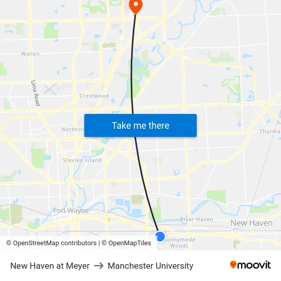 New Haven at Meyer to Manchester University map
