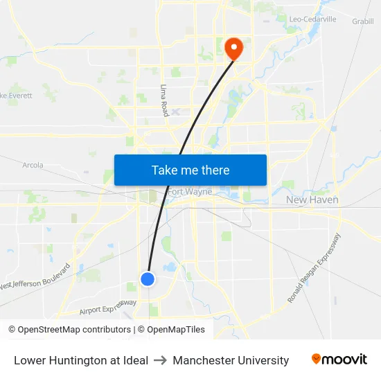 Lower Huntington at Ideal to Manchester University map
