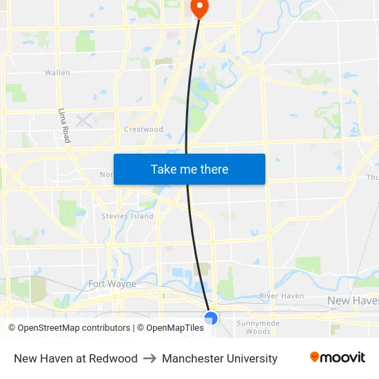New Haven at Redwood to Manchester University map