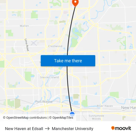 New Haven at Edsall to Manchester University map