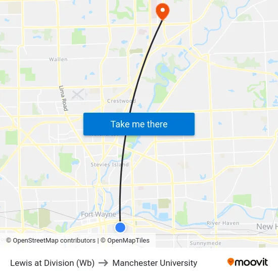 Lewis at Division (Wb) to Manchester University map