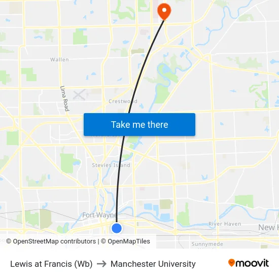 Lewis at Francis (Wb) to Manchester University map