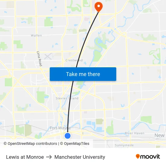 Lewis at Monroe to Manchester University map
