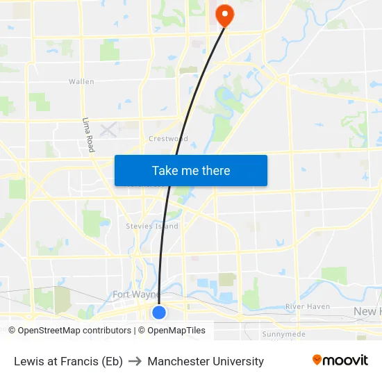 Lewis at Francis (Eb) to Manchester University map