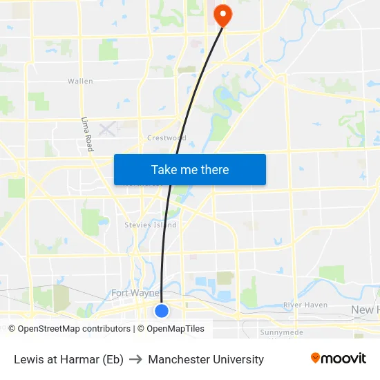 Lewis at Harmar (Eb) to Manchester University map