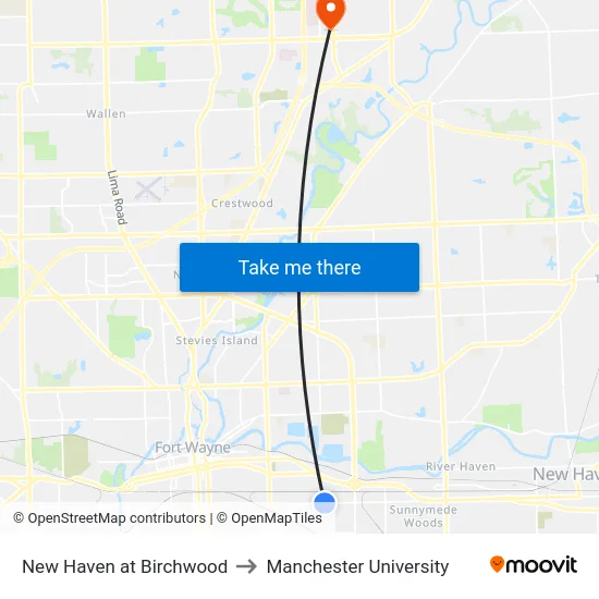 New Haven at Birchwood to Manchester University map