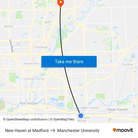 New Haven at Medford to Manchester University map