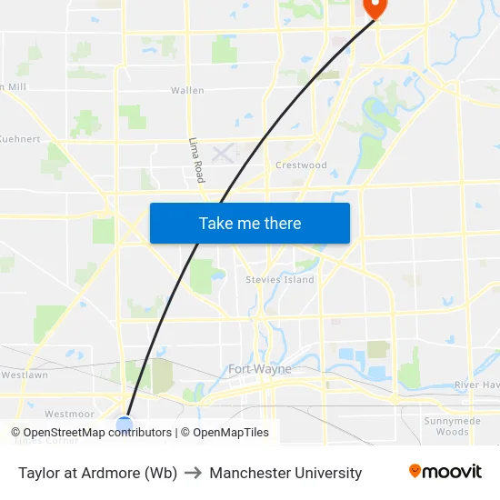 Taylor at Ardmore (Wb) to Manchester University map