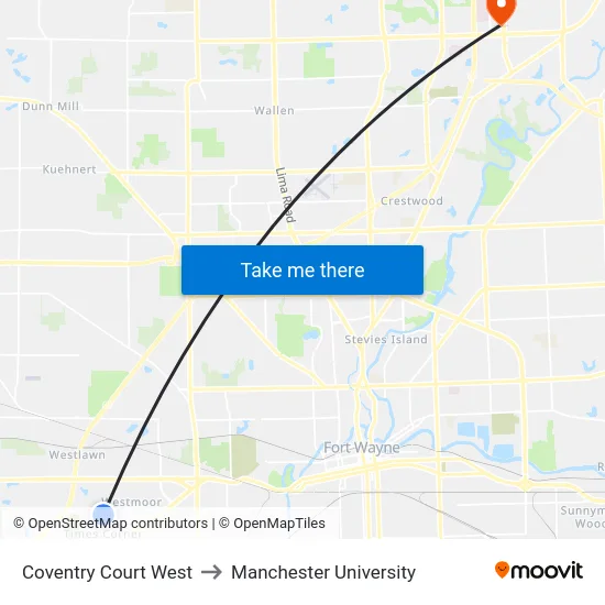 Coventry Court West to Manchester University map