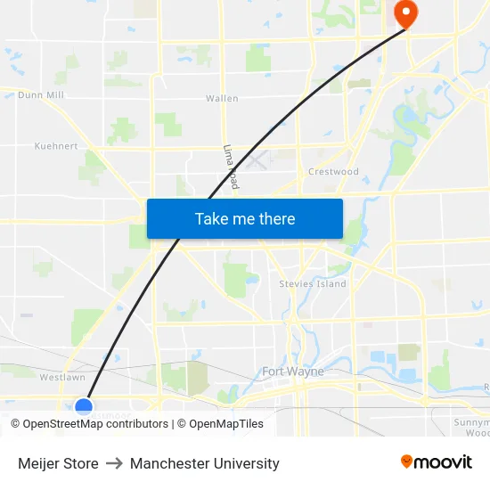 Meijer Store to Manchester University map