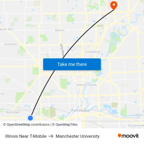 Illinois Near T-Mobile to Manchester University map