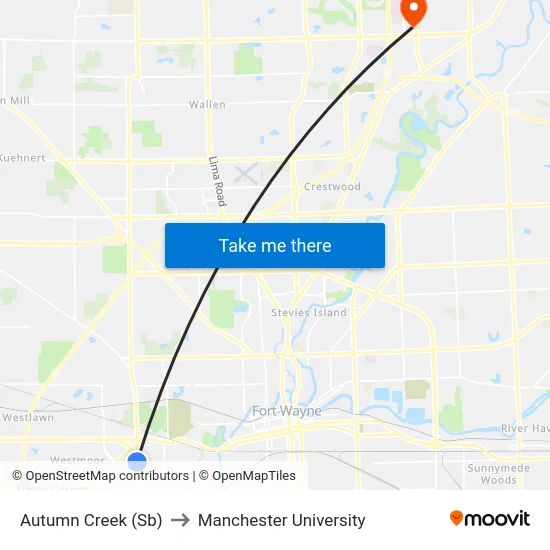 Autumn Creek (Sb) to Manchester University map