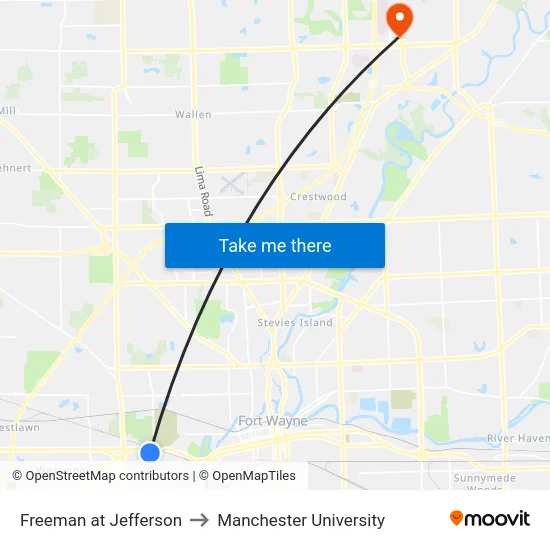 Freeman at Jefferson to Manchester University map