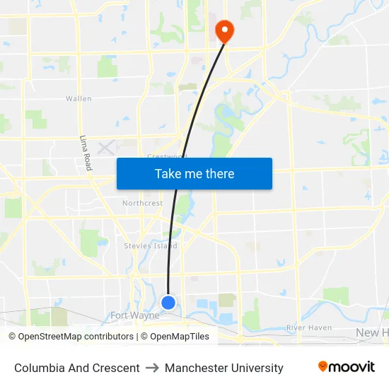Columbia And Crescent to Manchester University map
