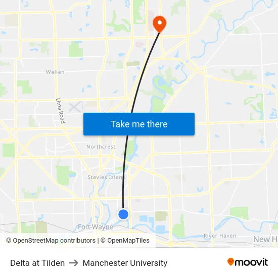 Delta at Tilden to Manchester University map