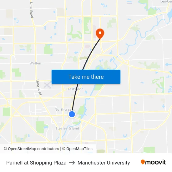 Parnell at Shopping Plaza to Manchester University map