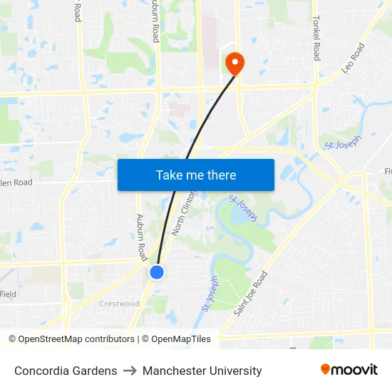 Concordia Gardens to Manchester University map
