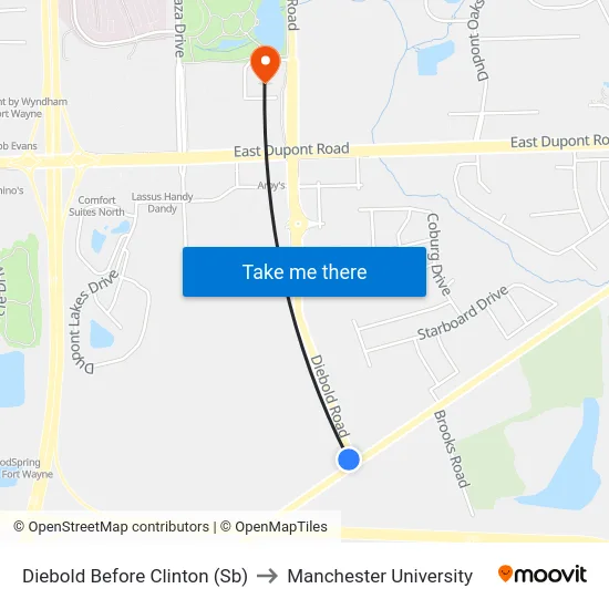 Diebold Before Clinton (Sb) to Manchester University map
