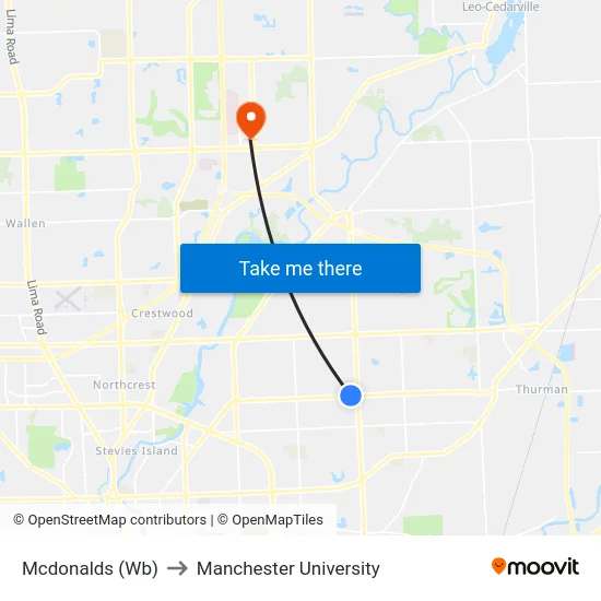 Mcdonalds (Wb) to Manchester University map