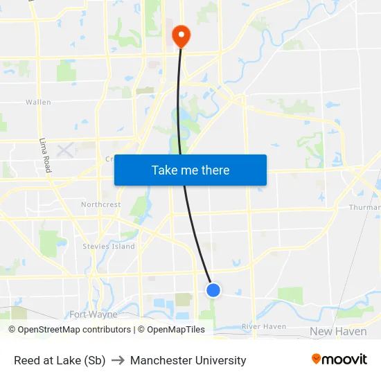 Reed at Lake (Sb) to Manchester University map