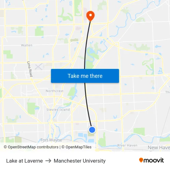 Lake at Laverne to Manchester University map