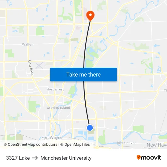 3327 Lake to Manchester University map