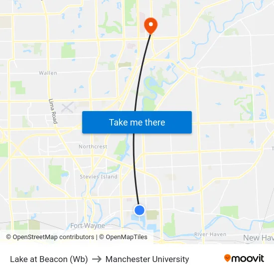 Lake at Beacon (Wb) to Manchester University map