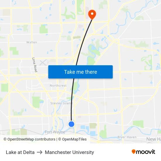 Lake at Delta to Manchester University map