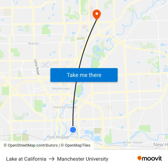 Lake at California to Manchester University map