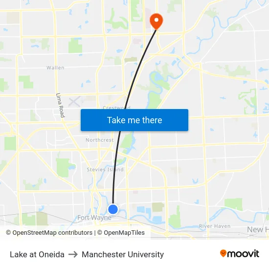 Lake at Oneida to Manchester University map