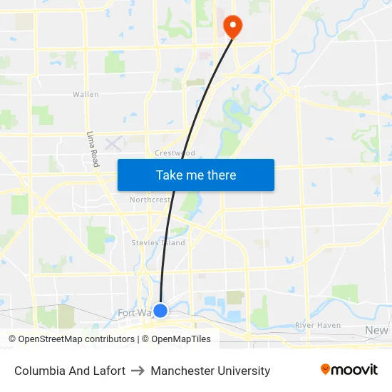 Columbia And Lafort to Manchester University map