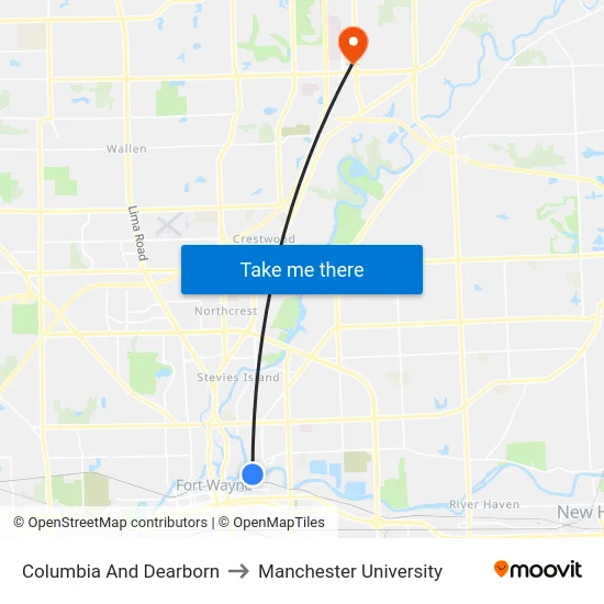 Columbia And Dearborn to Manchester University map