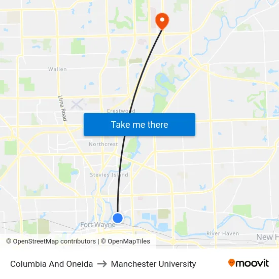 Columbia And Oneida to Manchester University map