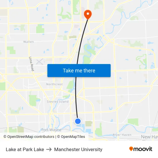 Lake at Park Lake to Manchester University map