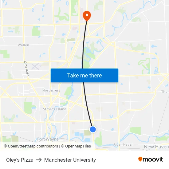 Oley's Pizza to Manchester University map